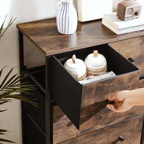 Commode  Avec 5 Tiroirs En Tissu, Style Industriel, Marron Rustique Et Noir