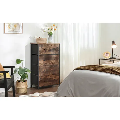 Commode  Avec 5 Tiroirs En Tissu, Style Industriel, Marron Rustique Et Noir