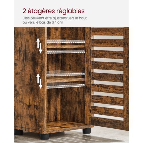 Colonne Salle De Bain Avec 3 Cases Ouverts, 2 Étagères Réglables, 40 X 30 X 167 Cm, Marron Rustique