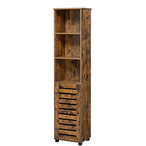 Colonne Salle De Bain Avec 3 Cases Ouverts, 2 Étagères Réglables, 40 X 30 X 167 Cm, Marron Rustique