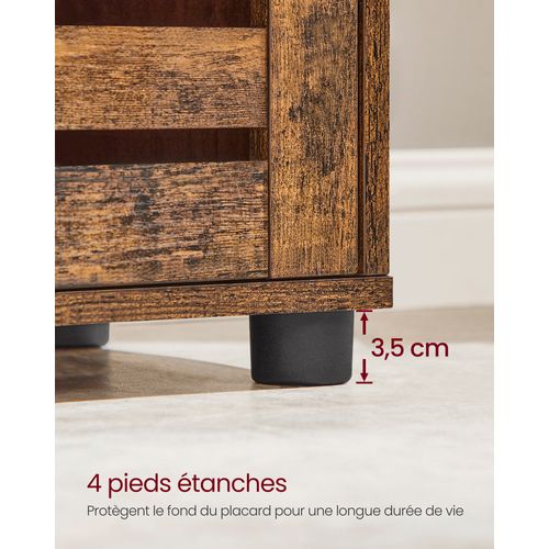 Colonne Salle De Bain Avec 3 Cases Ouverts, 2 Étagères Réglables, 40 X 30 X 167 Cm, Marron Rustique