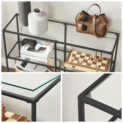 Table Console, Étagère à 3 Niveaux, En Verre Trempé, 100 X 30 X 73 Cm, Style Moderne, Noir