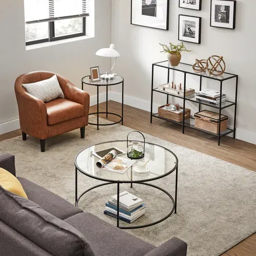 Table Console, Étagère à 3 Niveaux, En Verre Trempé, 100 X 30 X 73 Cm, Style Moderne, Noir