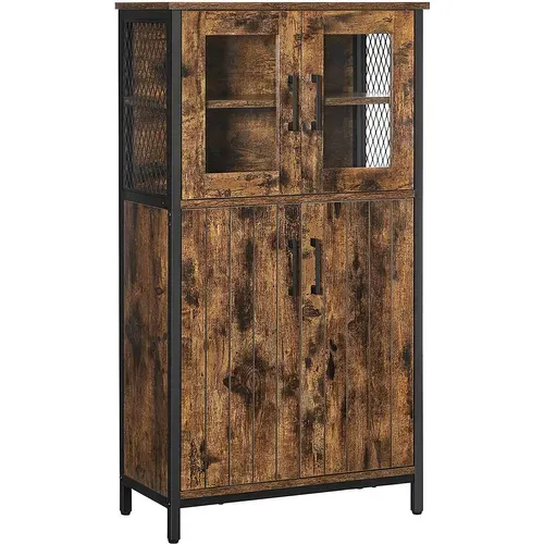 Buffet De Cuisine, Cadre En Acier, 60 X 30 X 108 Cm, Style Industriel, Marron Rustique Et Noir