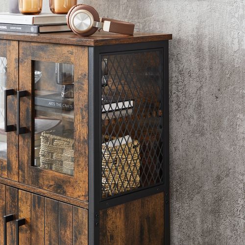 Buffet De Cuisine, Cadre En Acier, 60 X 30 X 108 Cm, Style Industriel, Marron Rustique Et Noir