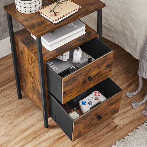 Table De Chevet, 2 Tiroirs, Style Industriel, 38 X 28 X 60 Cm (l X L X H), Marron Rustique Et Noir