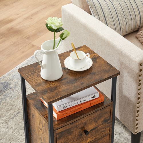 Table De Chevet, 2 Tiroirs, Style Industriel, 38 X 28 X 60 Cm (l X L X H), Marron Rustique Et Noir