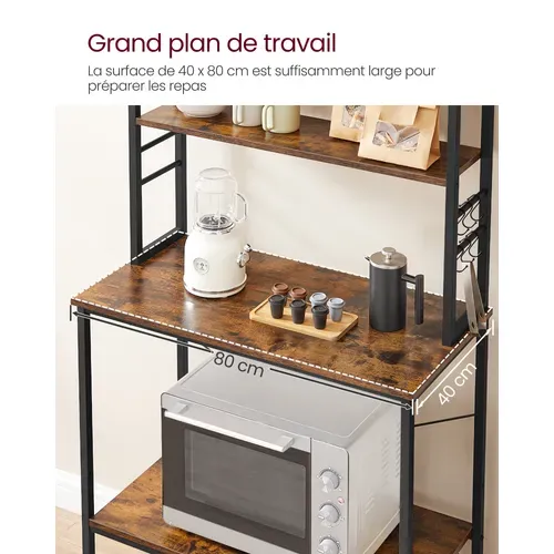 Desserte,étagère De Cuisine,avec 6 Crochets,cadre En Métal,style Industriel,marron