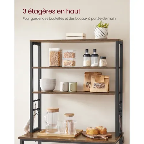 Desserte,étagère De Cuisine,avec 6 Crochets,cadre En Métal,style Industriel,marron