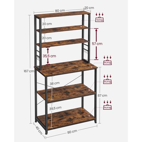 Desserte,étagère De Cuisine,avec 6 Crochets,cadre En Métal,style Industriel,marron