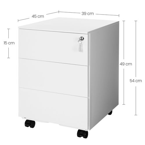 Caisson De Bureau 6 Tiroirs Métal Avec Roulettes - Meuble Rangement Moderne Blanc Pour Maison/Bureau