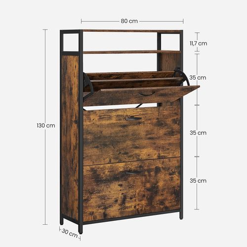 Meuble à Chaussures Avec 3 Abattants, Compartiment Ouverts, Séparateurs Réglables, 15-24 Paires