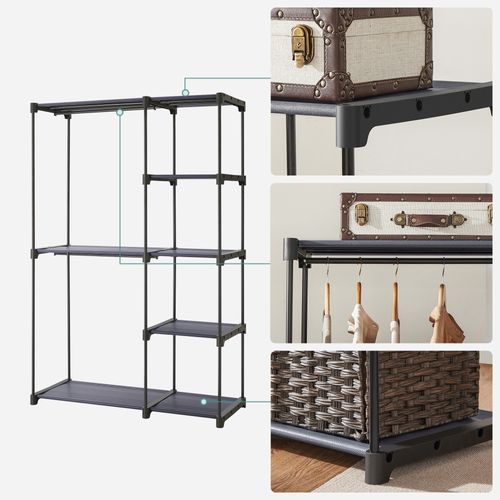 Armoire De Rangement,  Avec Barres De Suspension, Porte-vêtements,112 X 43 X 165 Cm, Gris