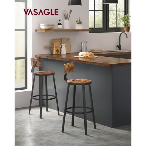 Tabouret Bar Industriel, Lot De 4,  Avec Dossier, Cadre En Acier, Siège De 73 Cm De Haut, Marron