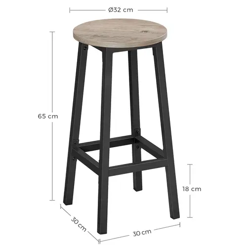 Tabouret De Bar, Lot De 2, Hauteur 65 Cm, Style Industriel, Couleur Grège