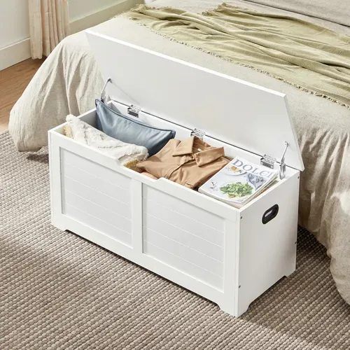 Banc De Rangement, Avec Charnières De Sécurité, Style Moderne, 100 X 40 X 46 Cm, Blanc Mat