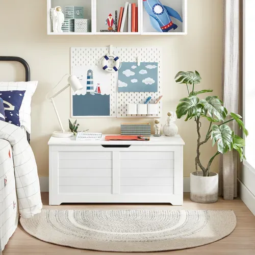 Banc De Rangement, Avec Charnières De Sécurité, Style Moderne, 100 X 40 X 46 Cm, Blanc Mat