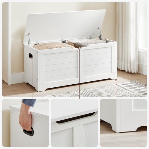 Banc De Rangement, Avec Charnières De Sécurité, Style Moderne, 100 X 40 X 46 Cm, Blanc Mat