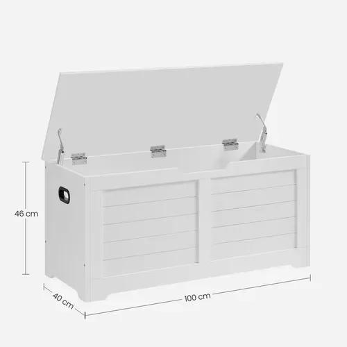 Banc De Rangement, Avec Charnières De Sécurité, Style Moderne, 100 X 40 X 46 Cm, Blanc Mat