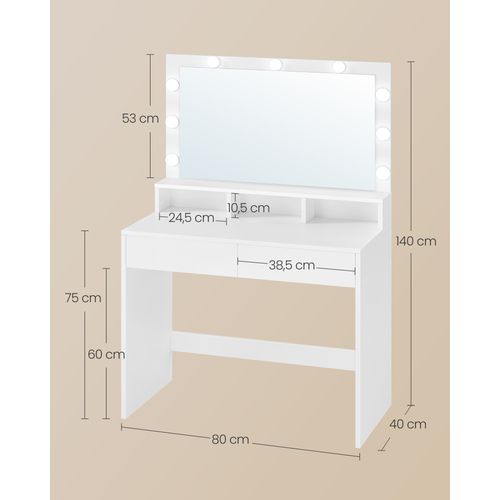 Coiffeuse Avec Miroir Avec 9 LED, 2 Tiroirs, 3 Compartiments De Rangement, 80 X 40 X 140 Cm