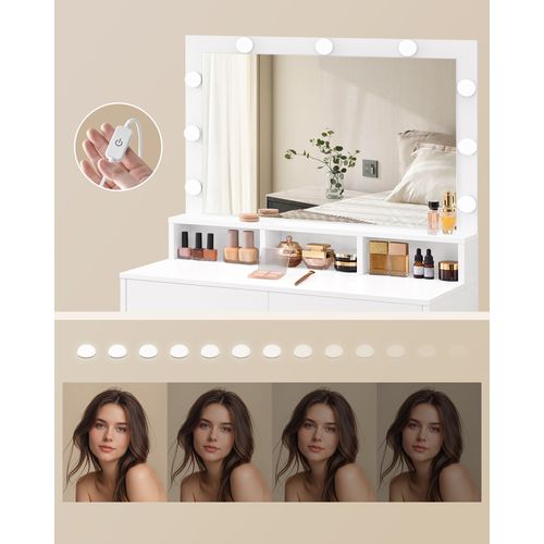 Coiffeuse Avec Miroir Avec 9 LED, 2 Tiroirs, 3 Compartiments De Rangement, 80 X 40 X 140 Cm
