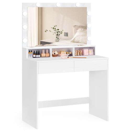 Coiffeuse Avec Miroir Avec 9 LED, 2 Tiroirs, 3 Compartiments De Rangement, 80 X 40 X 140 Cm