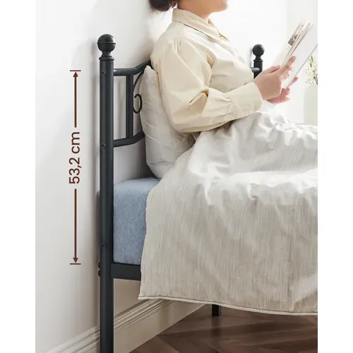 Lit  140 X 190 Cm, 2 Places, Cadre De Lit  En Métal, Montage Facile, Noir