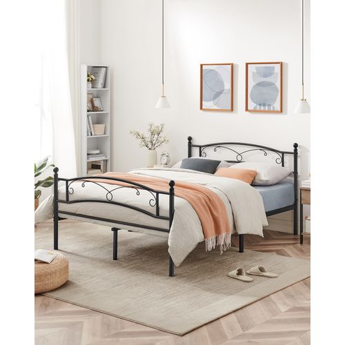 Lit  140 X 190 Cm, 2 Places, Cadre De Lit  En Métal, Montage Facile, Noir