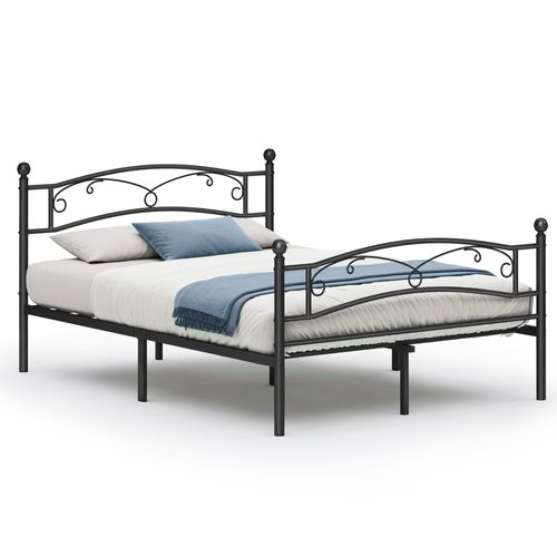 Lit  140 X 190 Cm, 2 Places, Cadre De Lit  En Métal, Montage Facile, Noir