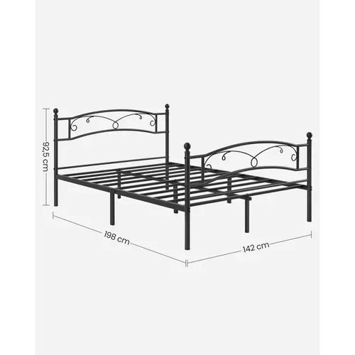 Lit  140 X 190 Cm, 2 Places, Cadre De Lit  En Métal, Montage Facile, Noir