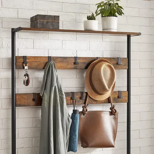 Vestiaire Meuble d'entrée, Style Industriel, 9 Crochets Amovibles, 85 x 85 x 180 cm
