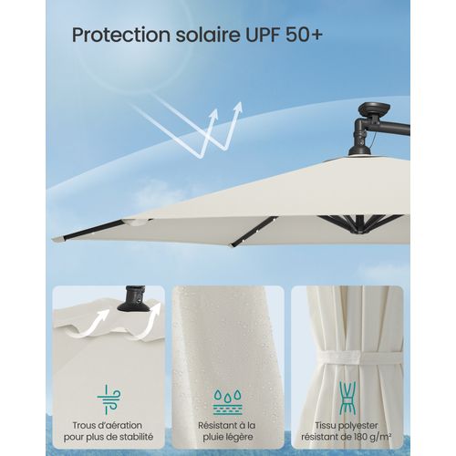 Parasol De Jardin Extérieur Déporté Avec LED à énergie Solaire, Ombrelle D. 3 M, Avec Base
