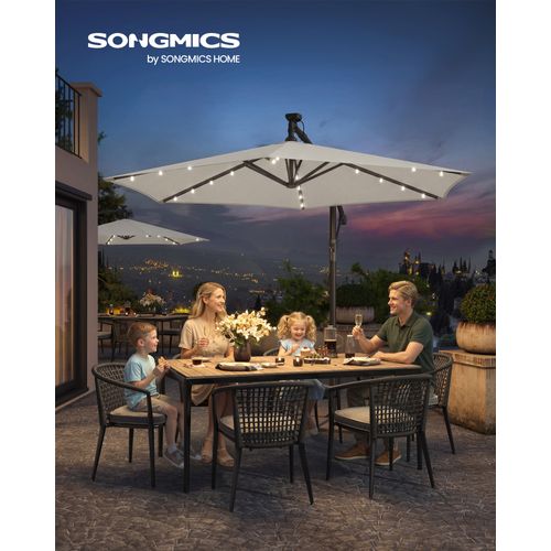 Parasol De Jardin Extérieur Déporté Avec LED à énergie Solaire, Ombrelle D. 3 M, Avec Base