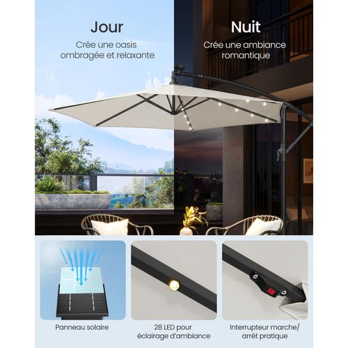 Parasol De Jardin Extérieur Déporté Avec LED à énergie Solaire, Ombrelle D. 3 M, Avec Base