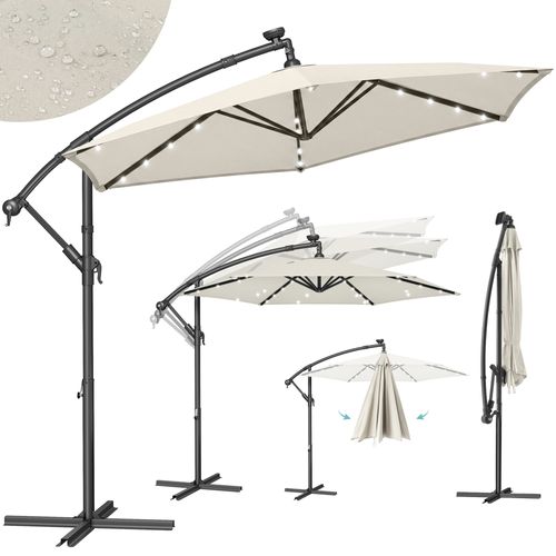 Parasol De Jardin Extérieur Déporté Avec LED à énergie Solaire, Ombrelle D. 3 M, Avec Base
