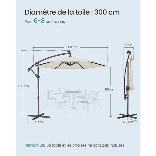 Parasol De Jardin Extérieur Déporté Avec LED à énergie Solaire, Ombrelle D. 3 M, Avec Base
