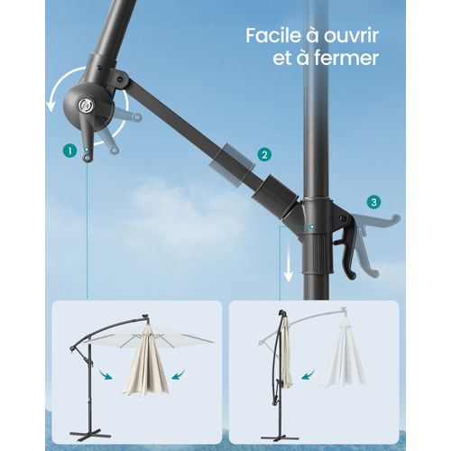 Parasol De Jardin Extérieur Déporté Avec LED à énergie Solaire, Ombrelle D. 3 M, Avec Base