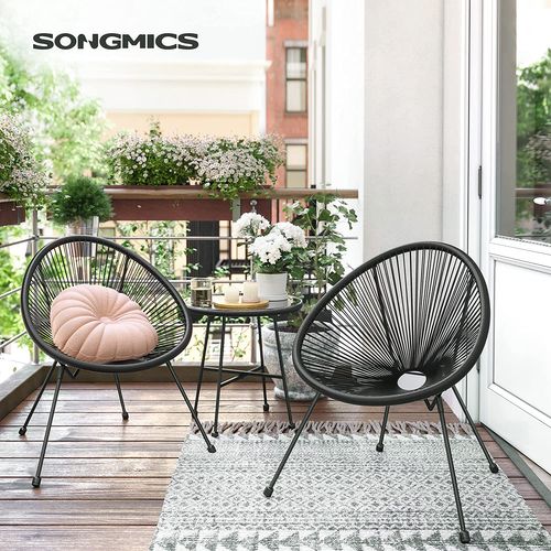 Salon De Jardin, 2 Chaises D'extérieur Acapulco Noir, Avec Table En Verre
