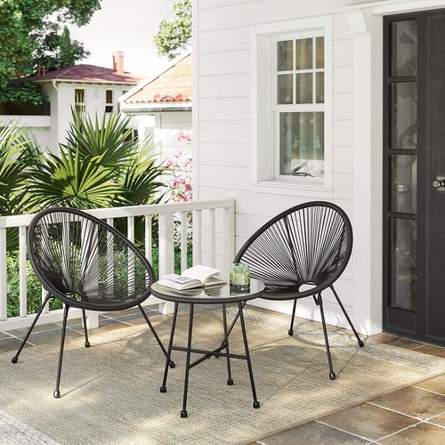 Salon De Jardin, 2 Chaises D'extérieur Acapulco Noir, Avec Table En Verre