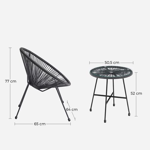 Salon De Jardin, 2 Chaises D'extérieur Acapulco Noir, Avec Table En Verre