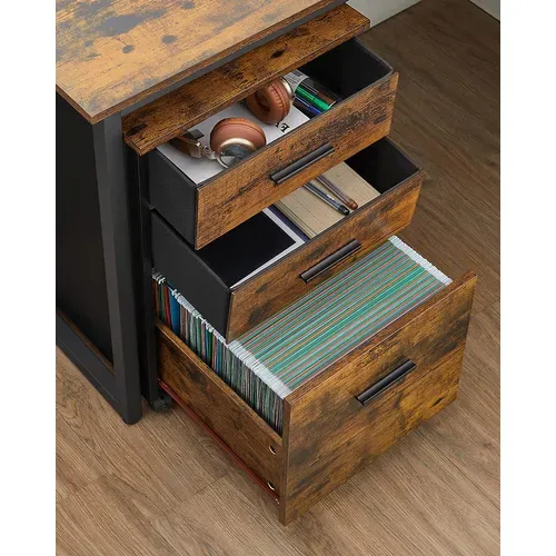 Caisson Bureau, Avec 2 Tiroirs En Tissu, 1 Tiroir En Bois, Avec Roulettes, 43 X 42 X 67,5 Cm