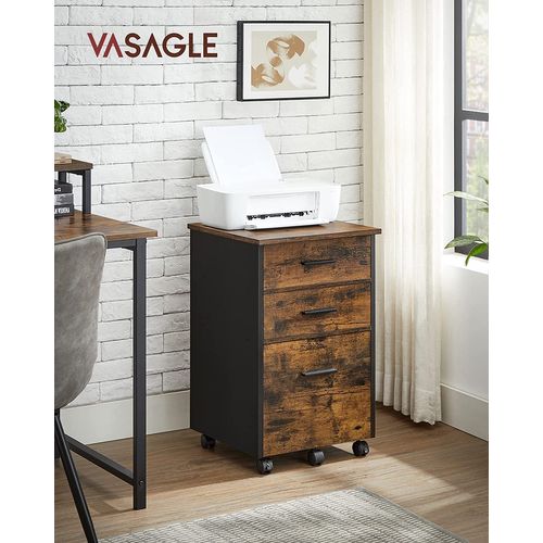 Caisson Bureau, Avec 2 Tiroirs En Tissu, 1 Tiroir En Bois, Avec Roulettes, 43 X 42 X 67,5 Cm