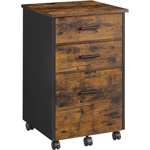 Caisson Bureau, Avec 2 Tiroirs En Tissu, 1 Tiroir En Bois, Avec Roulettes, 43 X 42 X 67,5 Cm