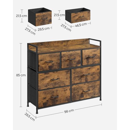 Commode 7 Tiroirs En Tissu, Meuble De Rangement, Style Industriel, Marron Rustique, Noir
