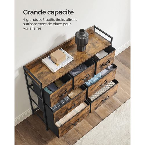 Commode 7 Tiroirs En Tissu, Meuble De Rangement, Style Industriel, Marron Rustique, Noir