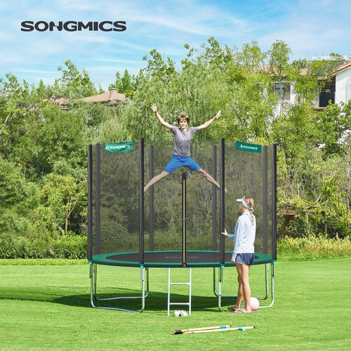 Trampoline Extérieur Ø 305 Cm Ou 366 Cm - Sécurité Certifiée, Charge Max 200-272 Kg, Avec Filet, Panier De Basket Et échelle - Pour Enfants Et Adultes