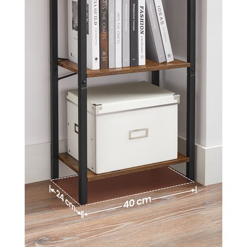 Étagère 4 Niveaux, Bibliothèque, 40 X 24 X 107 Cm, Meuble De Rangement, Marron Rustique Et Noir
