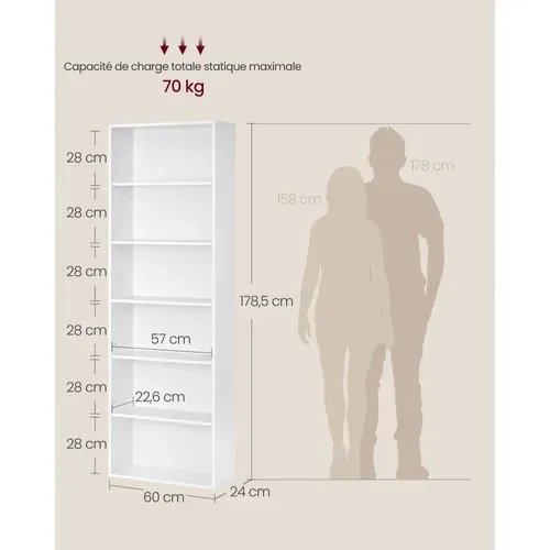 Bibliothèque, 60 X 24 X 178,5 Cm, Blanc