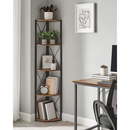 étagère Angle, 30 X 30 X 160 Cm , Montage Facile, Marron Rustique Et Noir