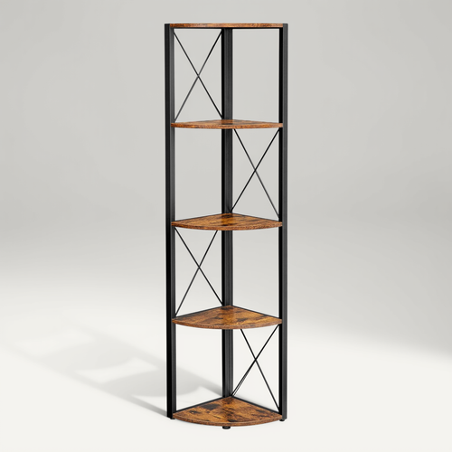 étagère Angle, 30 X 30 X 160 Cm , Montage Facile, Marron Rustique Et Noir